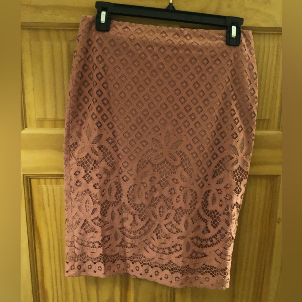 LOFT Open Lace Pencil Skirt In Mauve